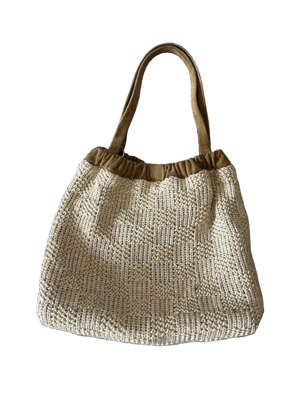 Marc Jacobs Summer Woven Cristina Tote Natural Raffia Suede Shoulder Bag